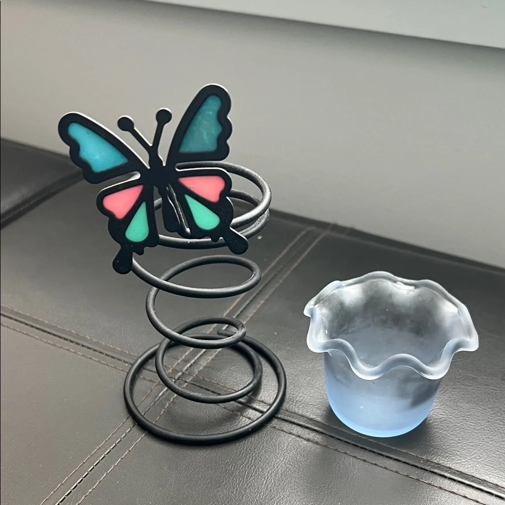 PartyLite Spiral Butterfly Votive Candle Holder Vintage Early 2000’s Blue Black - Picture 3 of 9